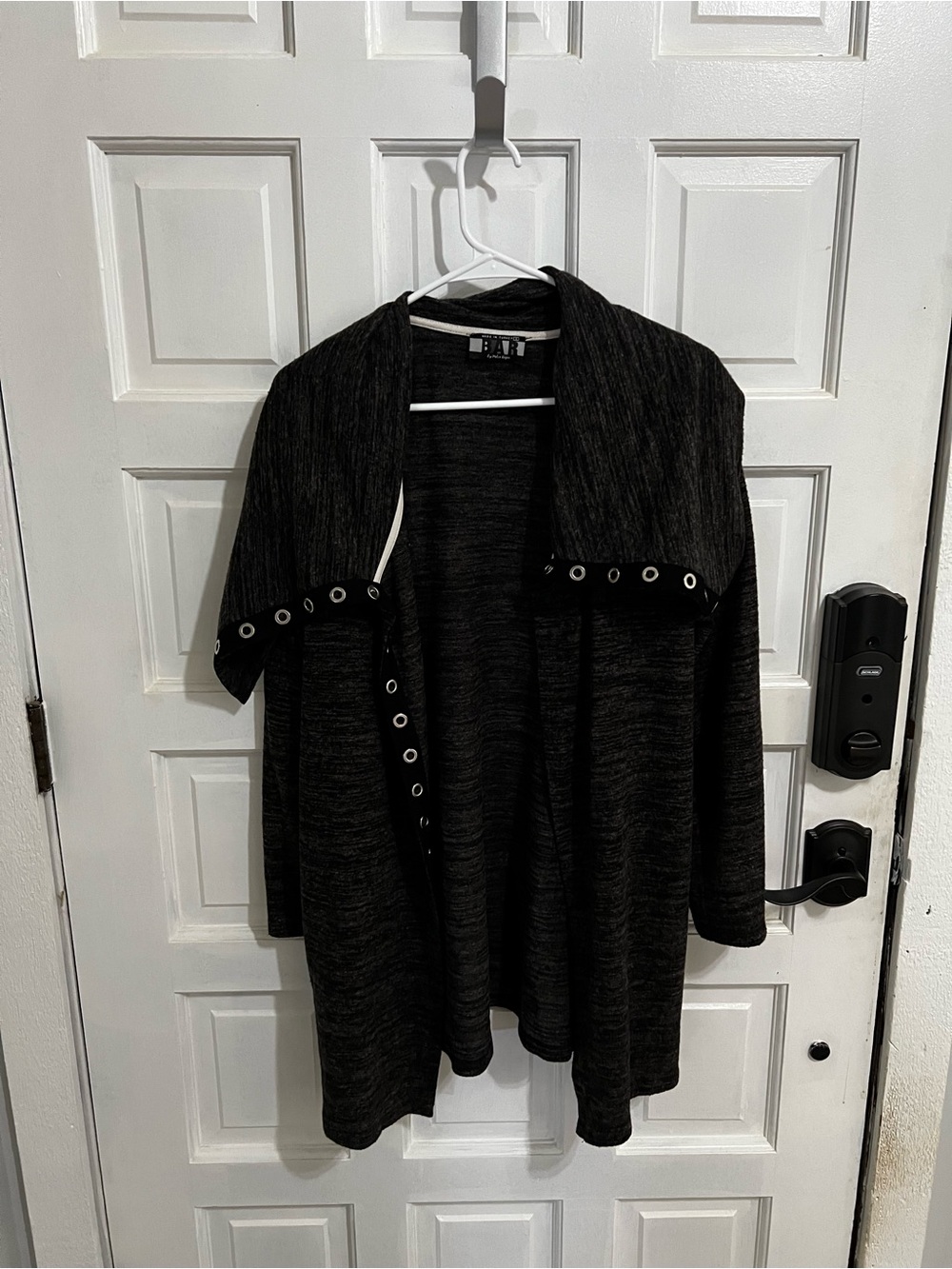 Open-Front Black Women's Cardigan with Grommet Detail